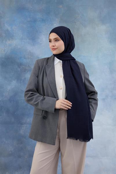 Kaz Ayağı Desen Pamuk Jakar Şal Koyu Lacivert 8011-07