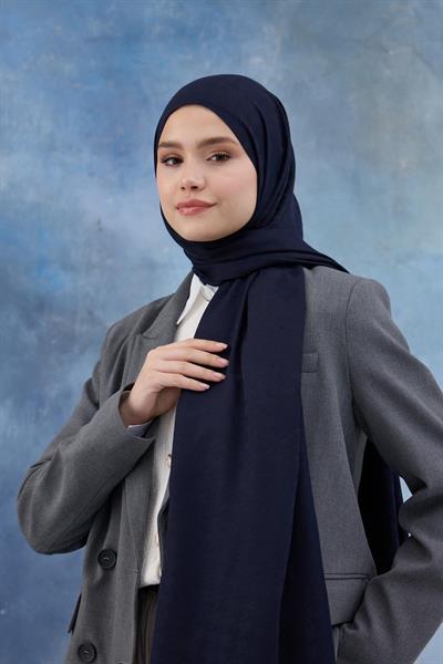 Kaz Ayağı Desen Pamuk Jakar Şal Koyu Lacivert 8011-07