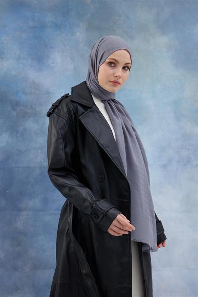 Kaz Ayağı Desen Pamuk Jakar Şal Lavanta Gri 8011-04