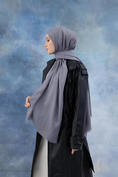 Kaz Ayağı Desen Pamuk Jakar Şal Lavanta Gri 8011-04