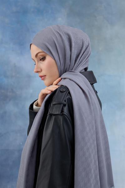 Kaz Ayağı Desen Pamuk Jakar Şal Lavanta Gri 8011-04