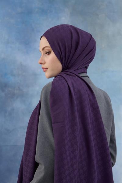 Kaz Ayağı Desen Pamuk Jakar Şal Mor 8011-13