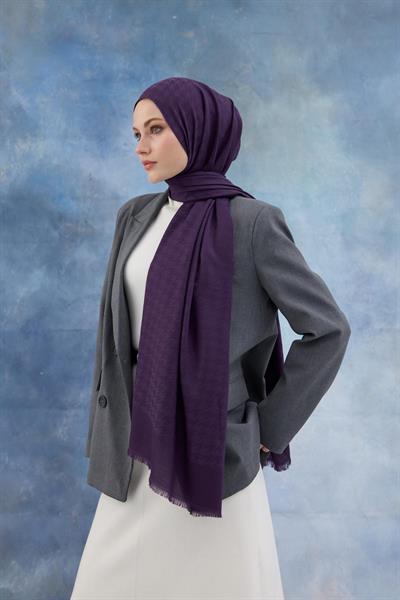 Kaz Ayağı Desen Pamuk Jakar Şal Mor 8011-13