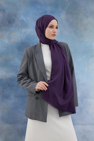 Kaz Ayağı Desen Pamuk Jakar Şal Mor 8011-13