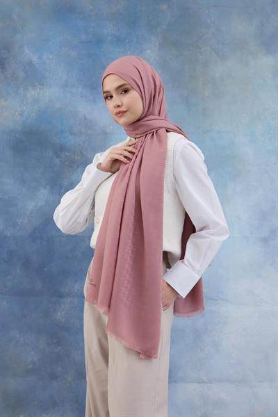 Kaz Ayağı Desen Pamuk Jakar Şal Pembe 8011-17