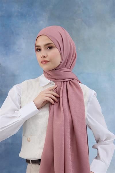 Kaz Ayağı Desen Pamuk Jakar Şal Pembe 8011-17