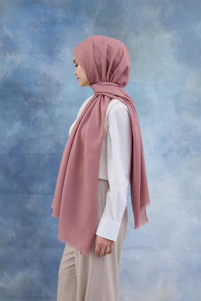 Kaz Ayağı Desen Pamuk Jakar Şal Pembe 8011-17