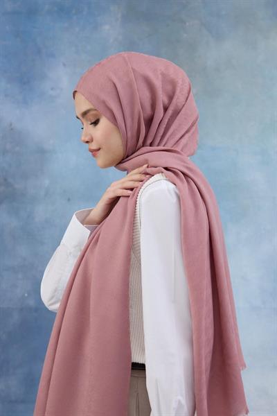 Kaz Ayağı Desen Pamuk Jakar Şal Pembe 8011-17