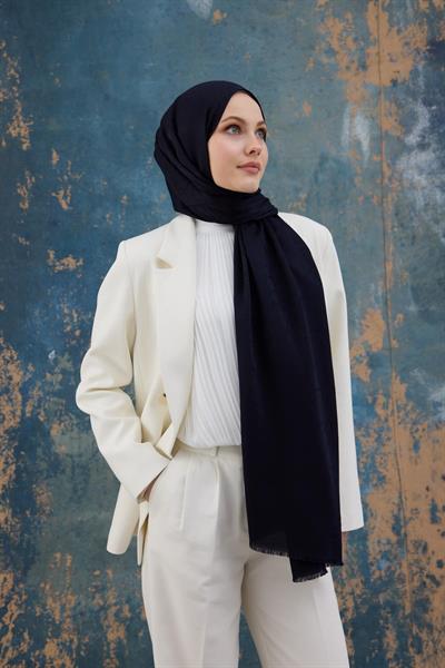 Kaz Ayağı Desen Pamuk Jakar Şal Siyah 8011-10