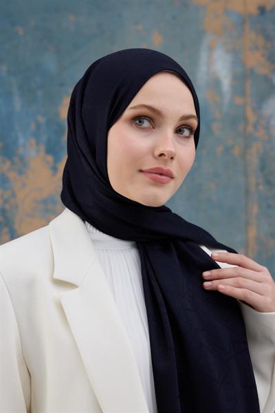 Kaz Ayağı Desen Pamuk Jakar Şal Siyah 8011-10