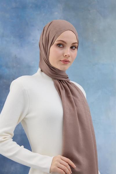 Kaz Ayağı Desen Pamuk Jakar Şal Sütlü Kahve 8011-20