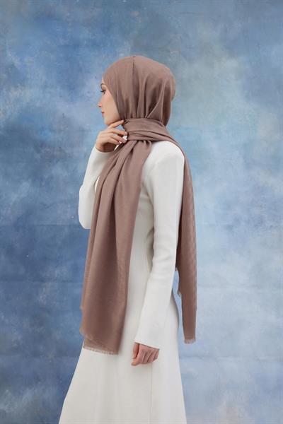 Kaz Ayağı Desen Pamuk Jakar Şal Sütlü Kahve 8011-20