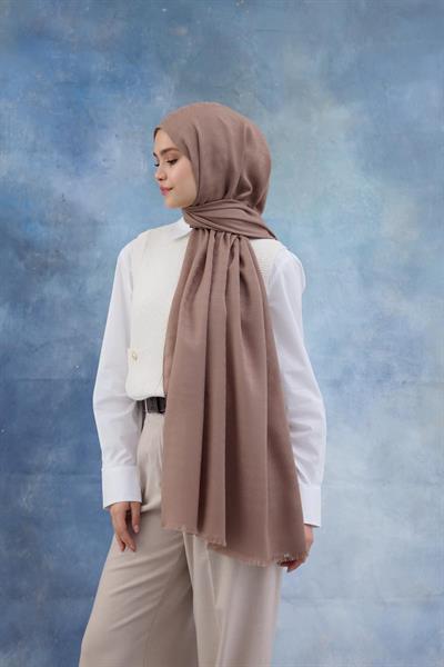 Kaz Ayağı Desen Pamuk Jakar Şal Sütlü Kahve 8011-20