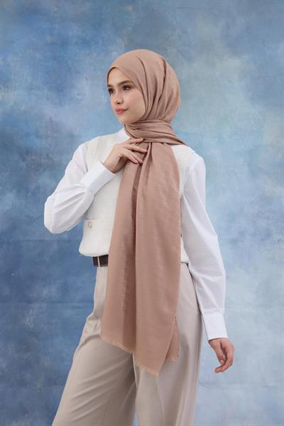 Kaz Ayağı Desen Pamuk Jakar Şal Tatlı Vizon 8011-23