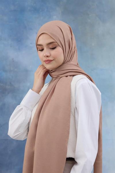 Kaz Ayağı Desen Pamuk Jakar Şal Tatlı Vizon 8011-23