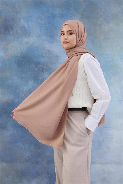 Kaz Ayağı Desen Pamuk Jakar Şal Tatlı Vizon 8011-23