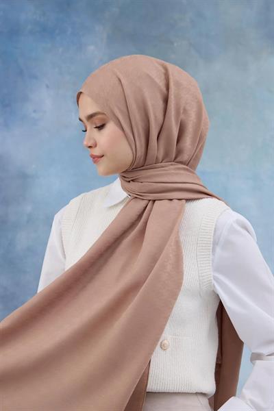 Kaz Ayağı Desen Pamuk Jakar Şal Tatlı Vizon 8011-23