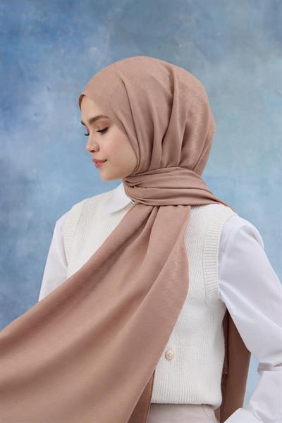 Kaz Ayağı Desen Pamuk Jakar Şal Tatlı Vizon 8011-23