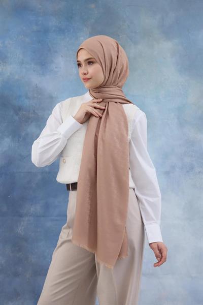 Kaz Ayağı Desen Pamuk Jakar Şal Tatlı Vizon 8011-23