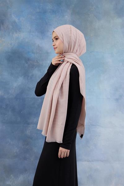 Kaz Ayağı Desen Pamuk Jakar Şal Toz Pembe 8011-21