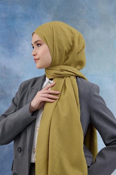 Kaz Ayağı Desen Pamuk Jakar Şal Yağ Yeşili 8011-11