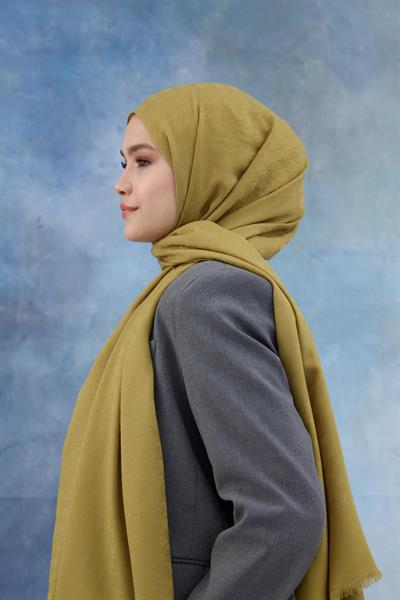 Kaz Ayağı Desen Pamuk Jakar Şal Yağ Yeşili 8011-11