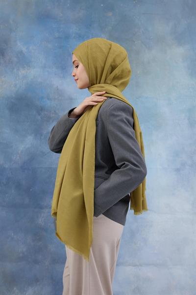 Kaz Ayağı Desen Pamuk Jakar Şal Yağ Yeşili 8011-11