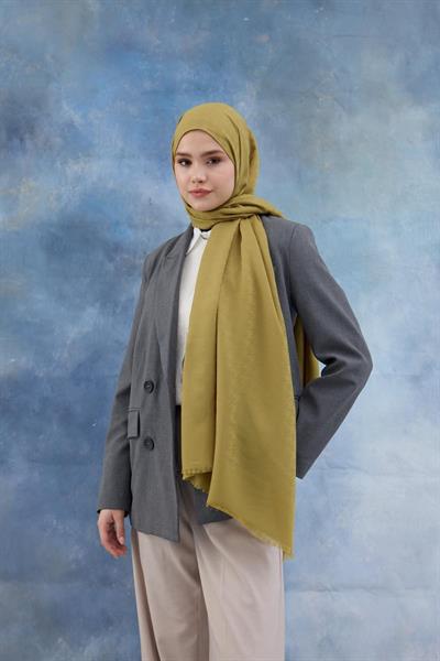 Kaz Ayağı Desen Pamuk Jakar Şal Yağ Yeşili 8011-11