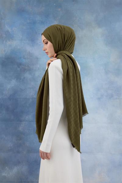 Kaz Ayağı Desen Pamuk Jakar Şal Yeşil 8011-08