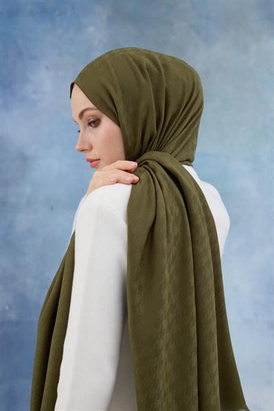 Kaz Ayağı Desen Pamuk Jakar Şal Yeşil 8011-08