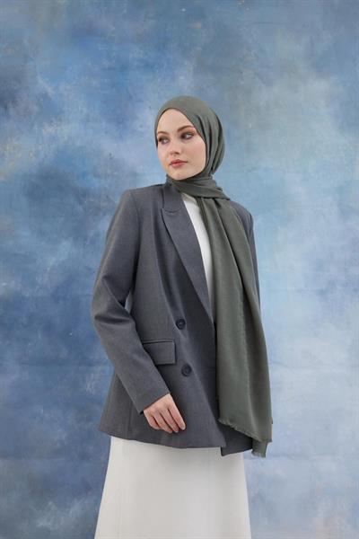 Kaz Ayağı Desen Pamuk Jakar Şal Yosun 8011-14