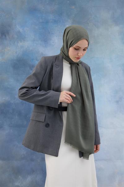 Kaz Ayağı Desen Pamuk Jakar Şal Yosun 8011-14