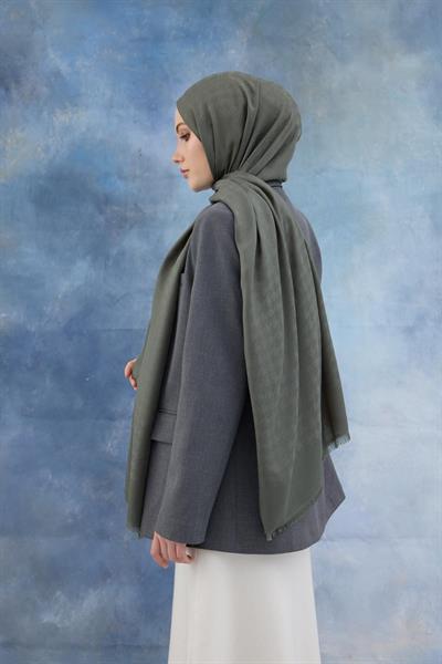 Kaz Ayağı Desen Pamuk Jakar Şal Yosun 8011-14