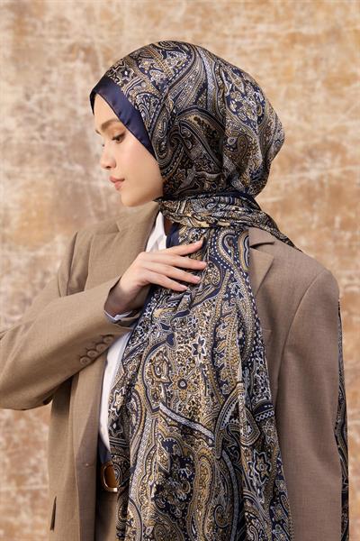 Lacivert Hint Vual Şal -  5003-07