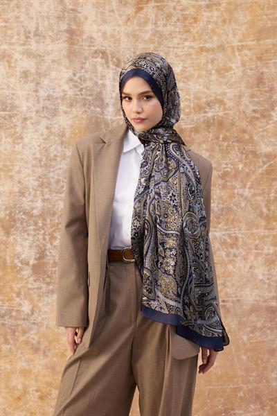 Lacivert Hint Vual Şal -  5003-07