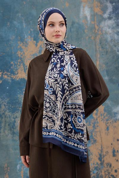 Lacivert Hint Vual Şal -  5004-02