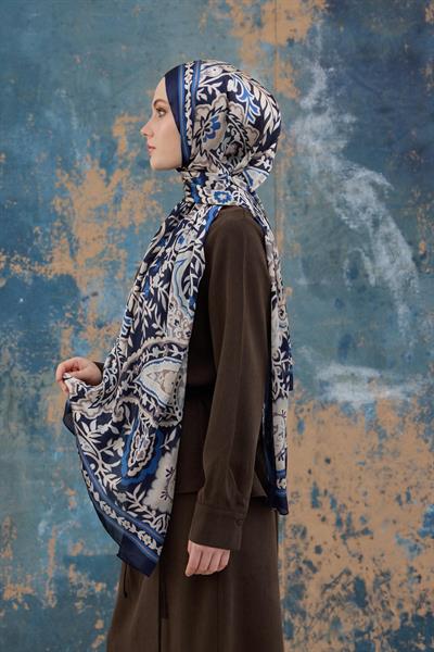 Lacivert Hint Vual Şal -  5004-02