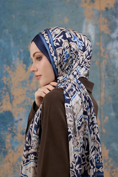 Lacivert Hint Vual Şal -  5004-02