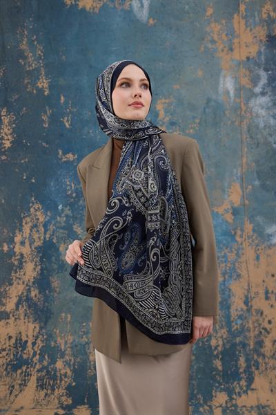Lacivert Hint Vual Şal -  5008-03