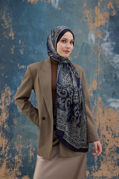 Lacivert Hint Vual Şal -  5008-03