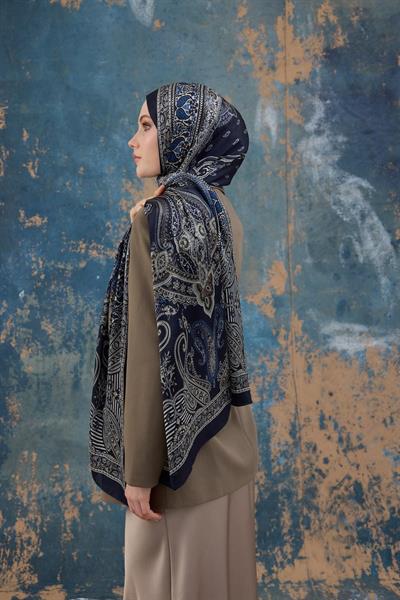 Lacivert Hint Vual Şal -  5008-03