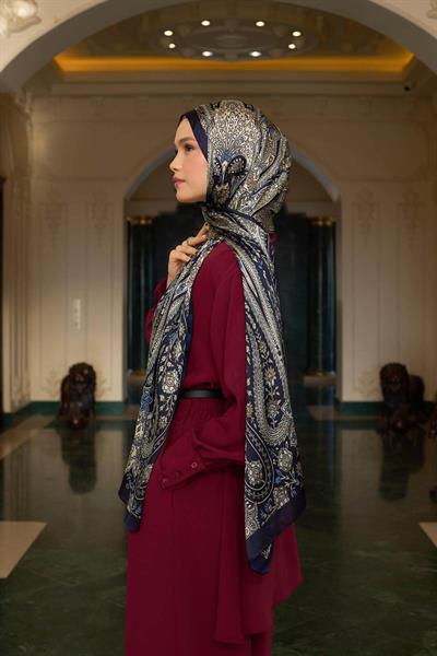 Lacivert Hint Vual Şal -  5009-12