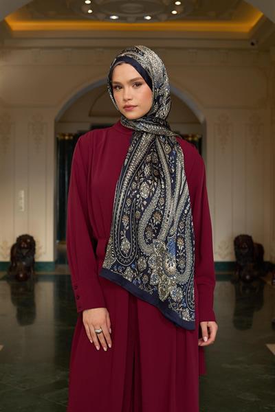 Lacivert Hint Vual Şal -  5009-12