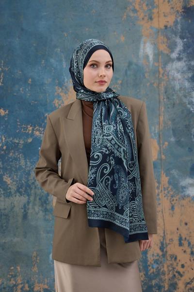 Lacivert Su Yeşili Hint Vual Şal -  5008-10