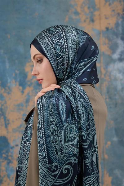 Lacivert Su Yeşili Hint Vual Şal - 5008-10