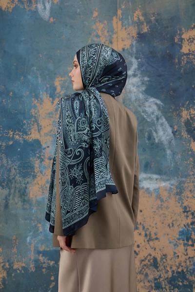 Lacivert Su Yeşili Hint Vual Şal - 5008-10