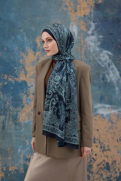 Lacivert Su Yeşili Hint Vual Şal - 5008-10