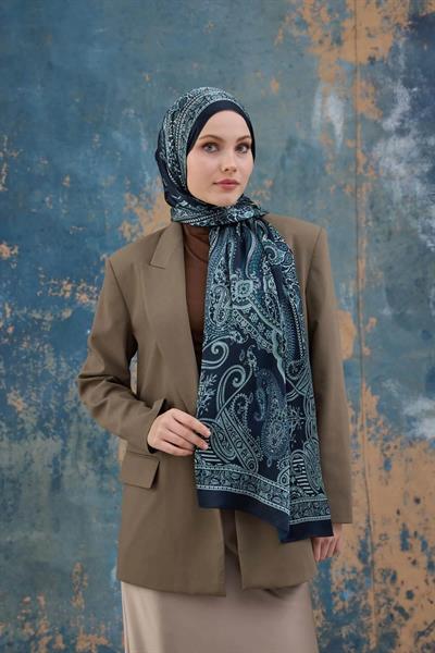 Lacivert Su Yeşili Hint Vual Şal - 5008-10