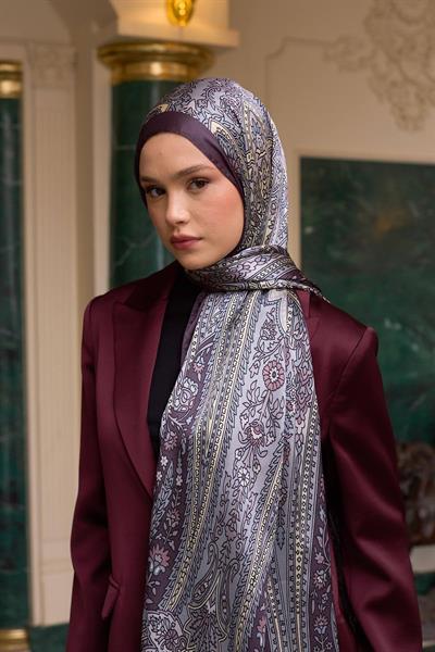 Lavanta Gri Hint Vual Şal -  5009-24