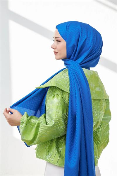 Lego Desen İpeksi Jakar Şal Saks Mavi 9004-12